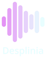 Geometric logo with overlapping blue and green shapes on a black background. Text below reads "Desplinia."